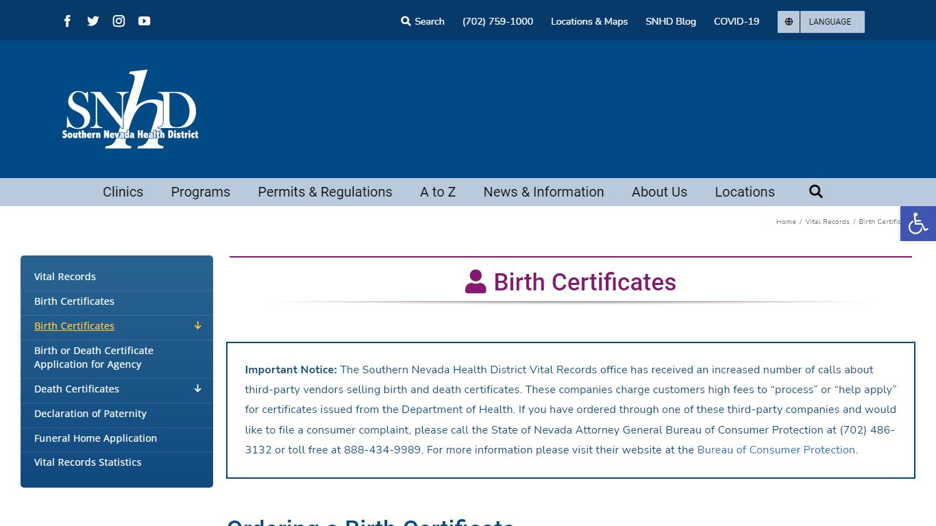 Birth Certificates – Southern Nevada Health District